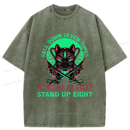 Tokyo-Tiger Fall Down Seven Times Stand Up Eight Washed T-Shirt