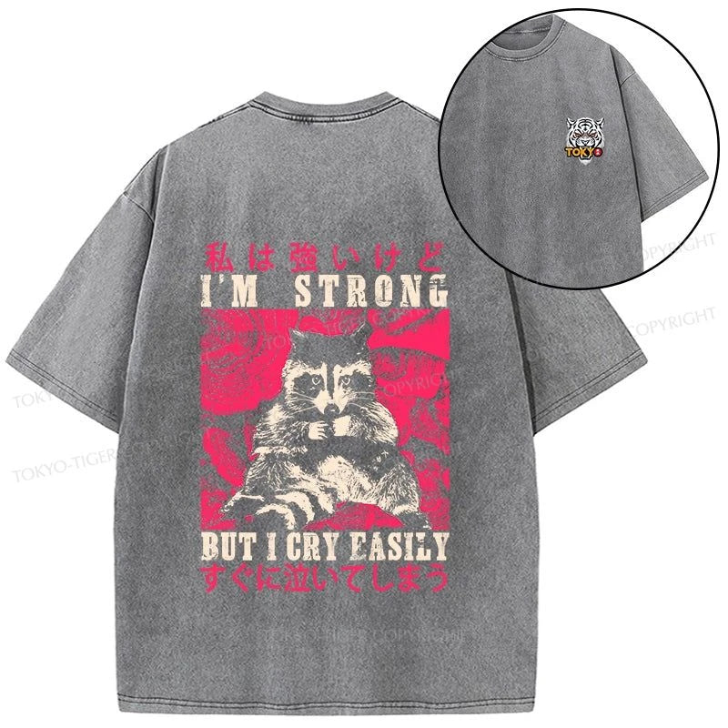 Tokyo-Tiger I Am Strong Raccoon Front Back Washed T-Shirt