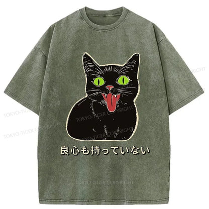 Tokyo-Tiger Cat Without A Conscience Washed T-Shirt