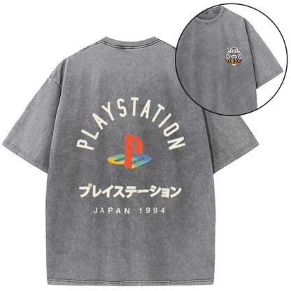 Tokyo-Tiger PlayStation Logo Japan Front Back Washed T-Shirt