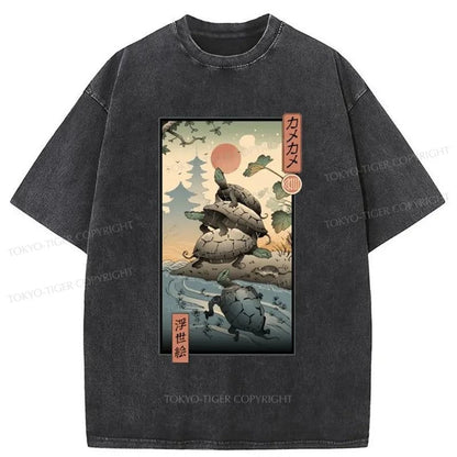 Tokyo-Tiger Ukiyoe Turtle Japanese Washed T-Shirt