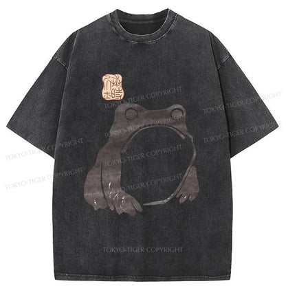 Tokyo-Tiger Matsumoto Hoji Woodblock Print Frog Washed T-Shirt