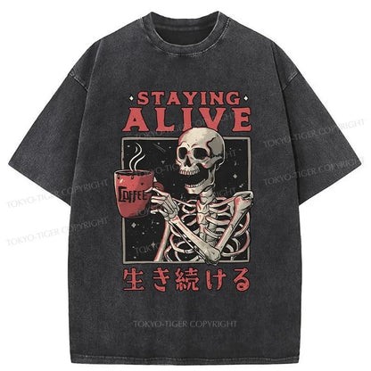 Tokyo-Tiger Staying Alive Japanese Washed T-Shirt