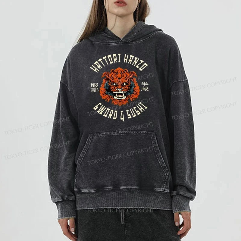 Tokyo-Tiger Japanese Hattori Hanzo Prints Washed Hoodie