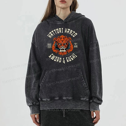 Tokyo-Tiger Japanese Hattori Hanzo Prints Washed Hoodie