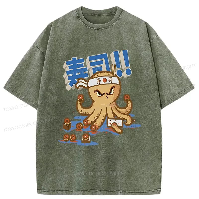 Tokyo-Tiger Sushi Octopus Washed T-Shirt