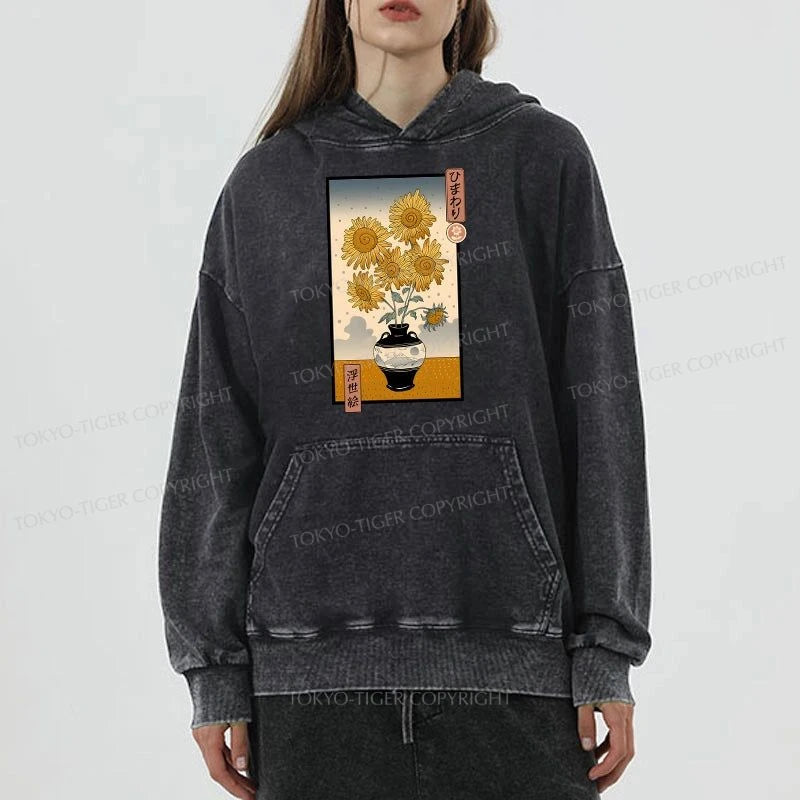 Tokyo-Tiger Sunflowers Ukiyo-e Washed Hoodie