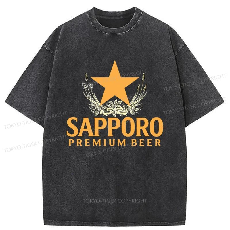 Tokyo-Tiger Sapporo Beer Logo Japanese Washed T-Shirt