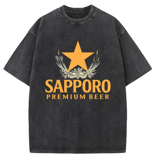 Tokyo-Tiger Sapporo Beer Logo Japanese Washed T-Shirt
