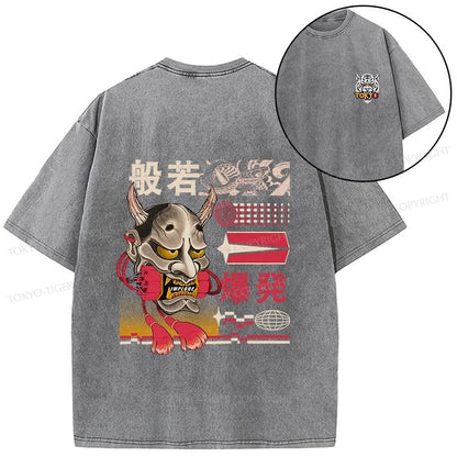 Tokyo-Tiger Hannya Mask Japanese Front Back Washed T-Shirt