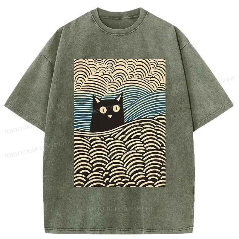 Tokyo-Tiger Kawaii Cat Japanese Washed T-Shirt