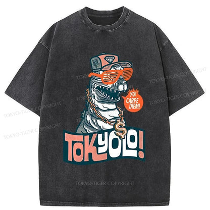 Tokyo-Tiger Stylish Dinosaur Washed T-Shirt