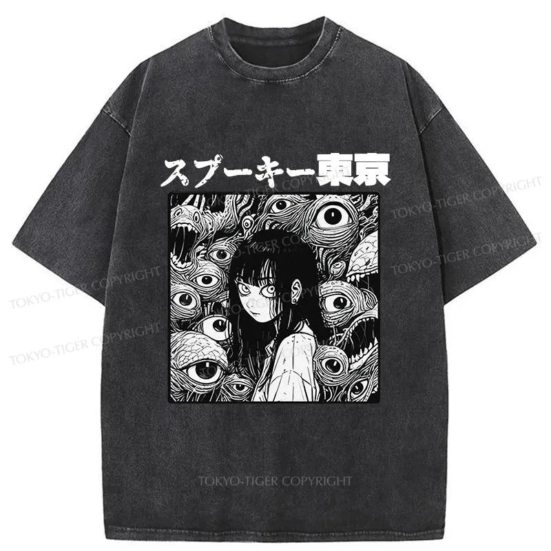 Tokyo-Tiger Scary Girl Japanese Washed T-Shirt