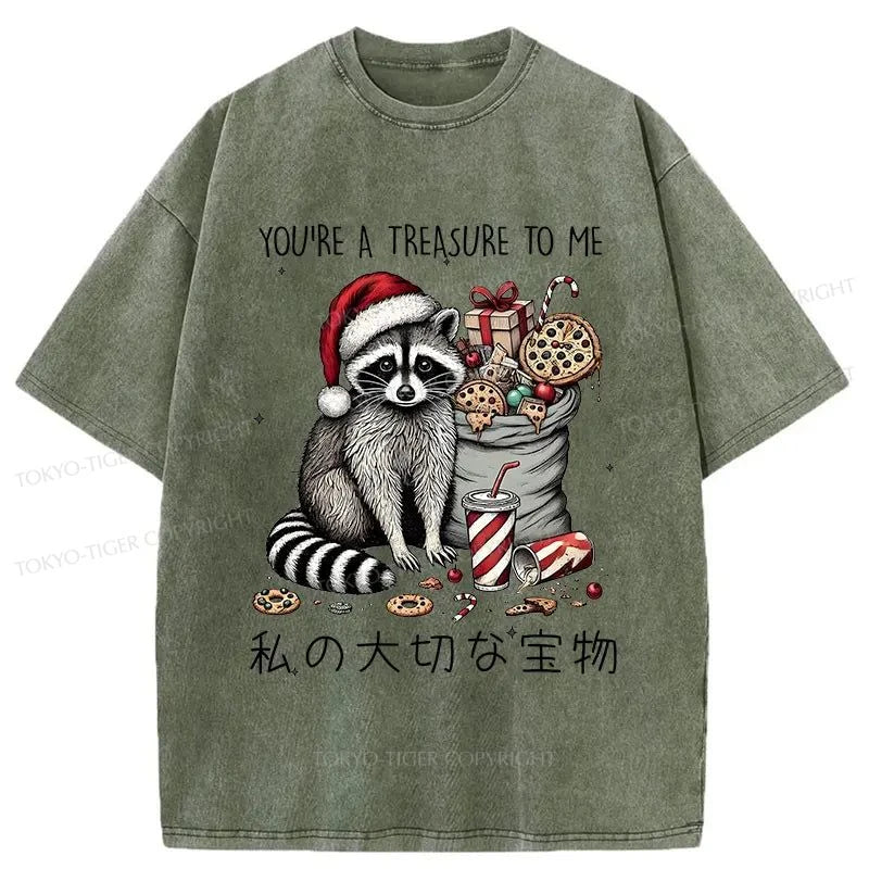 Tokyo-Tiger Cute Raccoon Christmas Washed T-Shirt