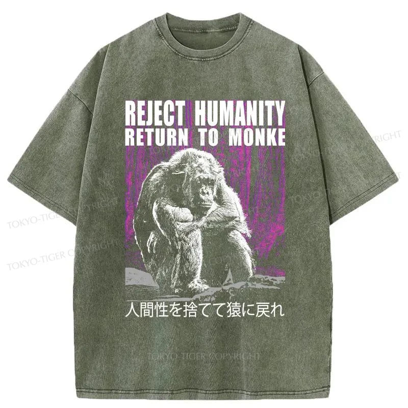 Tokyo-Tiger Reject Humanity Return To Monkey Washed T-Shirt