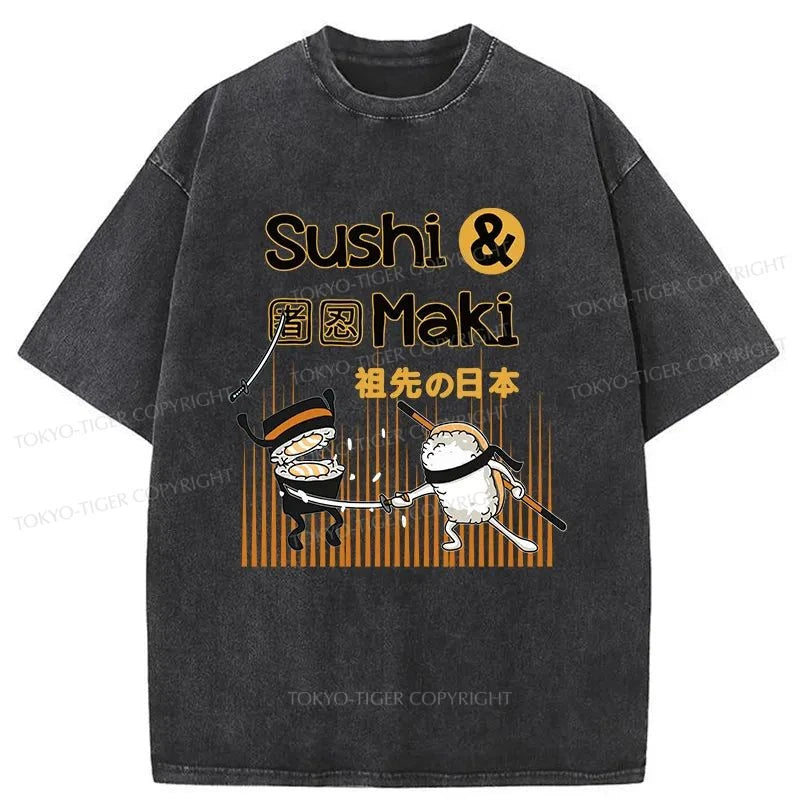 Tokyo-Tiger Sushi Ninja Japanese Washed T-Shirt