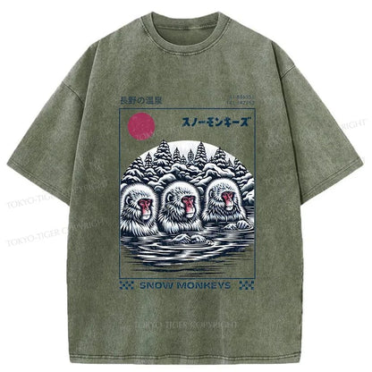 Tokyo-Tiger Snow Monkeys Japanese Washed T-Shirt