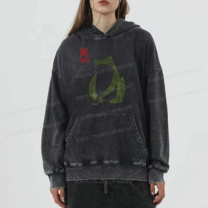 Tokyo-Tiger Woodblock Print Frog Washed Hoodie