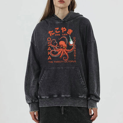 Tokyo-Tiger Octopus Drinks Soju Washed Hoodie