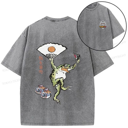 Tokyo-Tiger Dancing Frog Japanese Front Back Washed T-Shirt