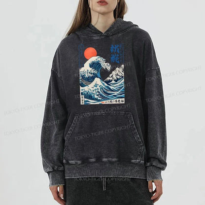 Tokyo-Tiger Ukiyo-e Ocean Waves Japan Washed Hoodie