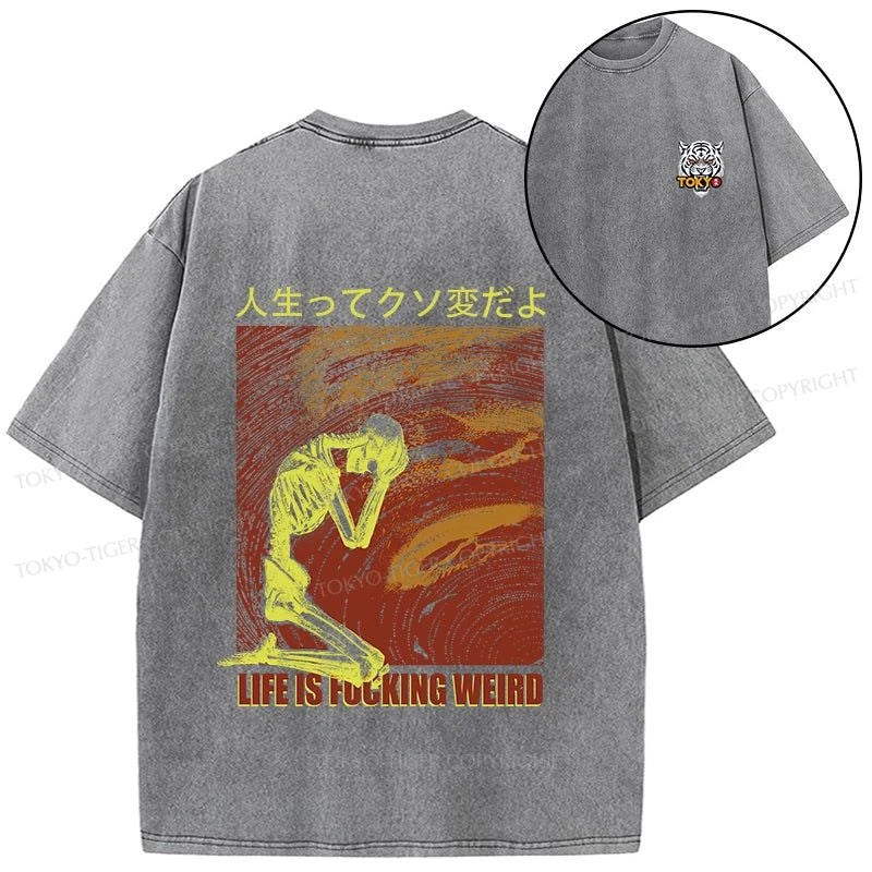 Tokyo-Tiger Skeleton Life is Fu Front Back Washed T-Shirt