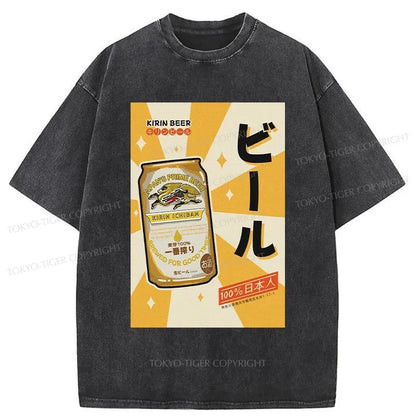 Tokyo-Tiger Kirin Beer Poster Japanese Washed T-Shirt