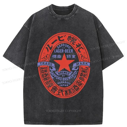 Tokyo-Tiger Vintage Sapporo Lager Beer Washed T-Shirt