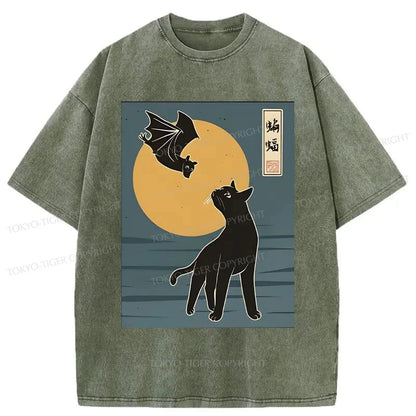 Tokyo-Tiger The Cat With Batty Washed T-Shirt