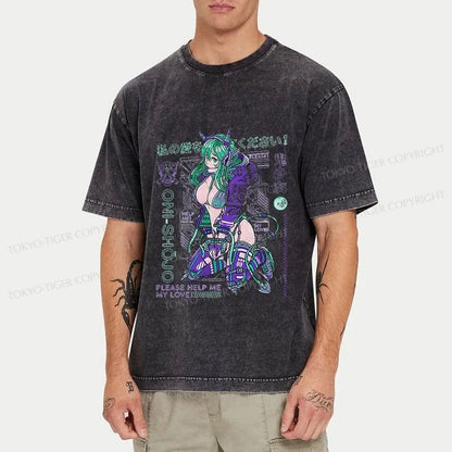 Tokyo-Tiger Yokai Oni Girl Washed T-Shirt