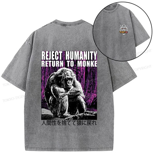 Tokyo-Tiger Reject Humanity Return To Monkey Japan Front Back Washed T-Shirt