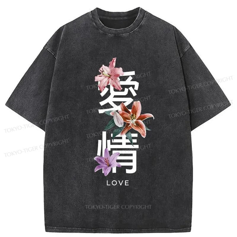 Tokyo-Tiger Japanese Love Kanji Washed T-Shirt