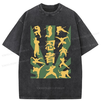 Tokyo-Tiger Japanese Ninja Print Washed T-Shirt