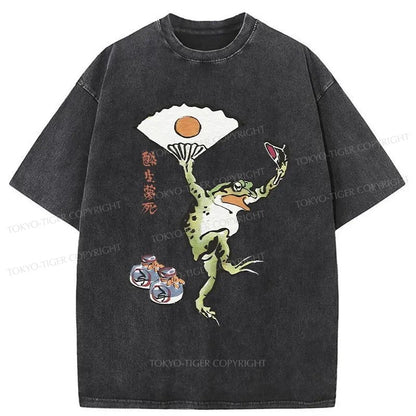 Tokyo-Tiger Dancing Frog Japanese Washed T-Shirt