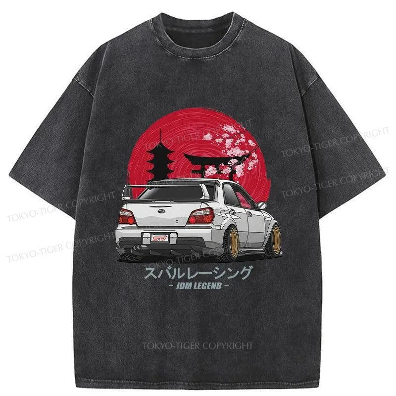 Tokyo-Tiger Subaru Racing Car Japanese Washed T-Shirt