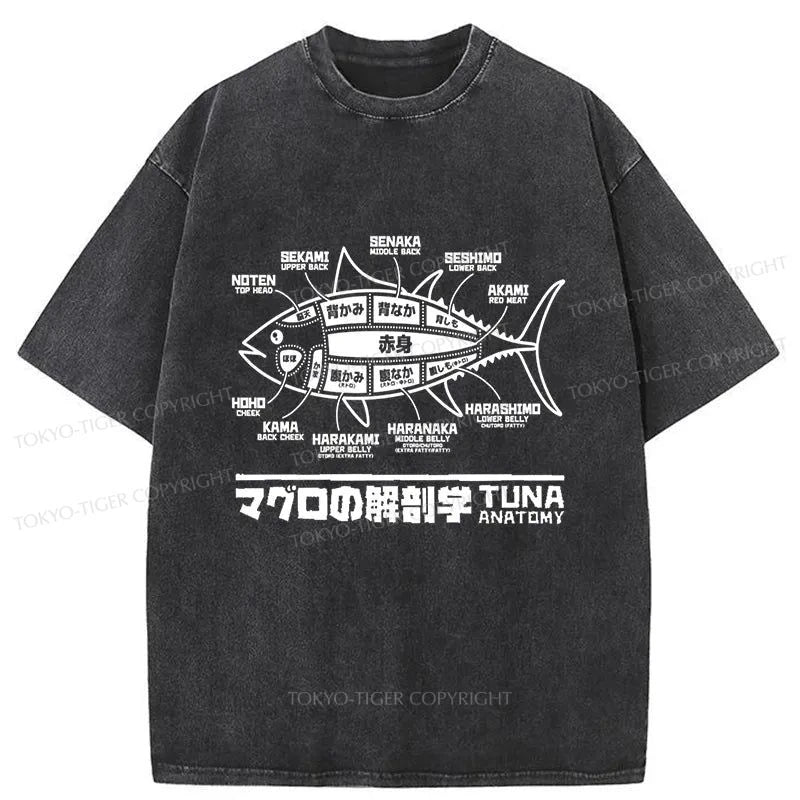 Tokyo-Tiger Tuna Dissection Map Japanese Washed T-Shirt