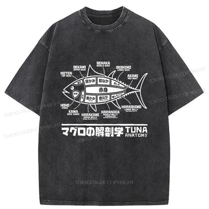 Tokyo-Tiger Tuna Dissection Map Japanese Washed T-Shirt