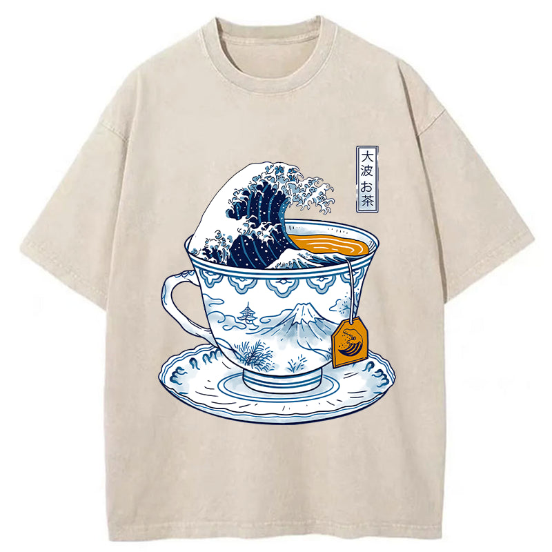 Tokyo-Tiger The Great Kanagawa Tea Wave Washed T-Shirt