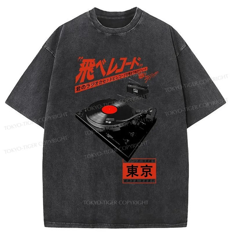 Tokyo-Tiger Japan Record Music Art Washed T-Shirt