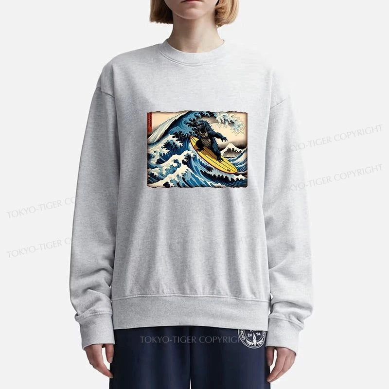 Tokyo-Tiger Dinosaur Surfing Japanese Sweatshirt