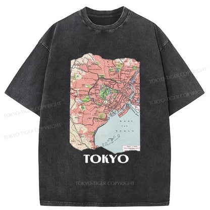 Tokyo-Tiger Tokyo City Vintage Map Washed T-Shirt