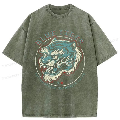 Tokyo-Tiger Blue Tiger Japanese Washed T-Shirt