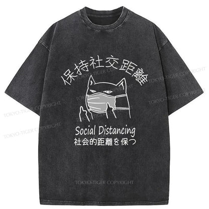 Tokyo-Tiger Social Distancing Cat Washed T-Shirt