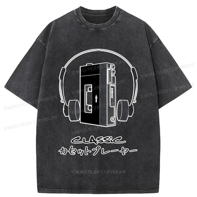 Tokyo-Tiger Cassette Player Sony Walkman Washed T-Shirt