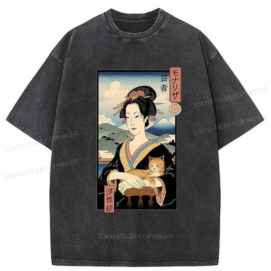 Tokyo-Tiger Lisa Ukiyo-e Posters Japanese Washed T-Shirt