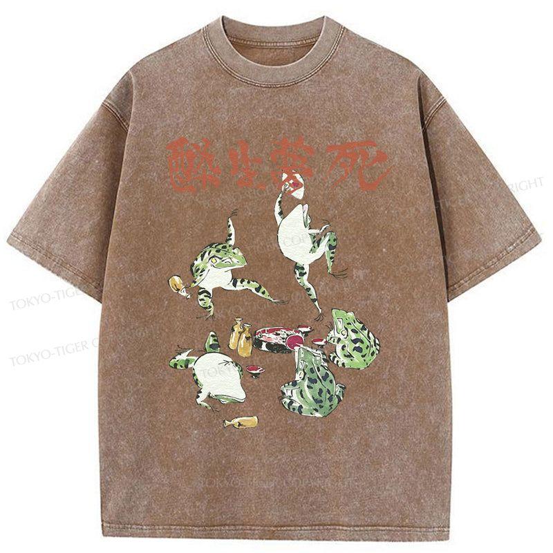 Tokyo-Tiger Japanese Frog Osake Kanji Washed T-Shirt