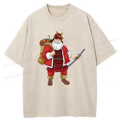 Tokyo-Tiger Japanese Samurai Christmas Washed T-Shirt