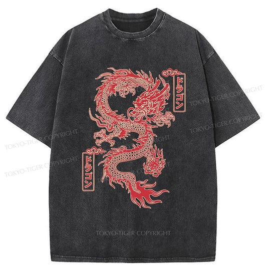 Tokyo-Tiger Dragon With Ball Totem Washed T-Shirt