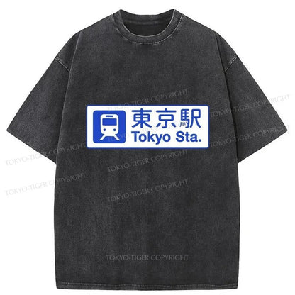 Tokyo-Tiger Tokyo Stations Sign Washed T-Shirt