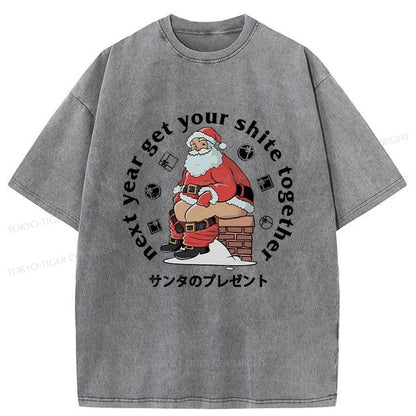 Tokyo-Tiger Funny Santa Claus Pooping Down The Chimney Washed T-Shirt